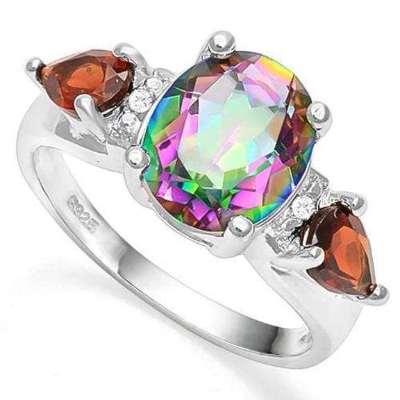 MYSTIC GEMSTONE & 1 CT GARNET 925 STERLING SILVER RING