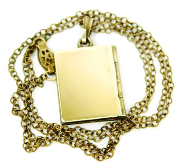 Vintage Gold Filled/Sterling Book Locket & Chain