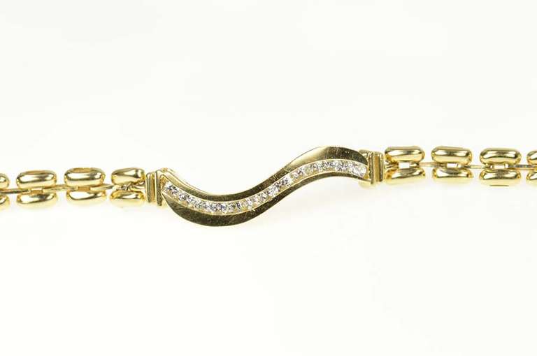 14K Yellow Gold 0.39 Ctw Diamond Wavy Bar Chain Link Bracelet
