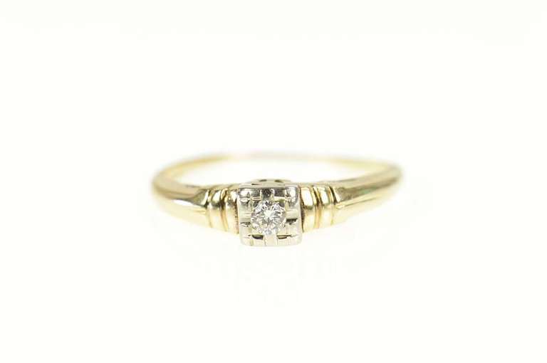 14K Yellow Gold 1940's Classic Diamond Solitaire Promise Ring