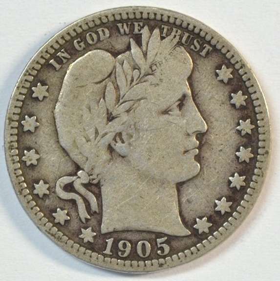 Scarce 1905-S Barber Head Quarter in Fine+