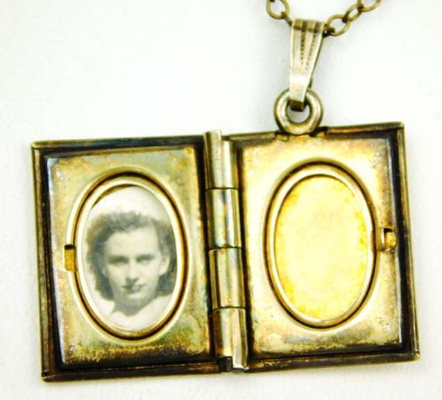 Vintage Gold Filled/Sterling Book Locket & Chain