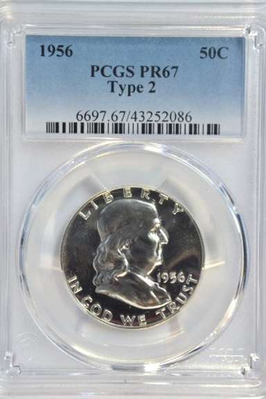 Immaculate Gem Proof 1956 (Type 2) Franklin Half. PCGS PR67