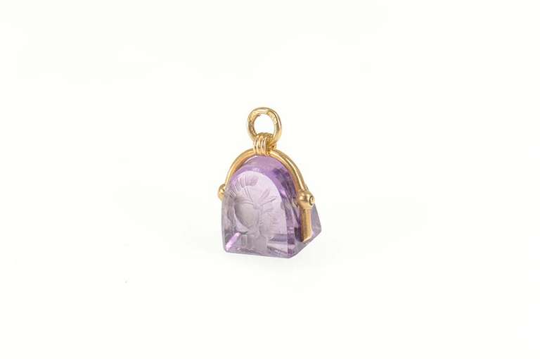 14K Yellow Gold Victorian Carved Fancy Amethyst Intaglio Charm/Pendant