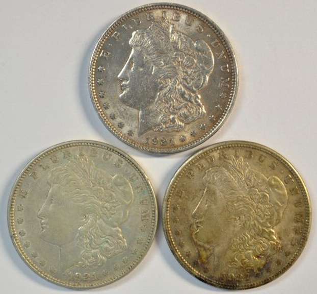 1921 P-D-S Morgan Silver Dollars. Last year of issue