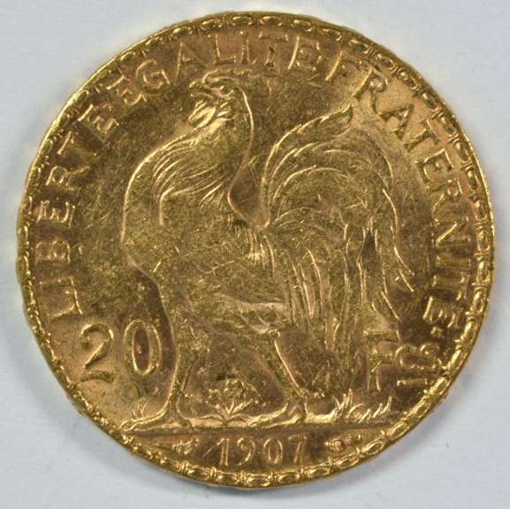 Simply Superb Gem BU 1907 France 20 Francs Gold 'Rooster'