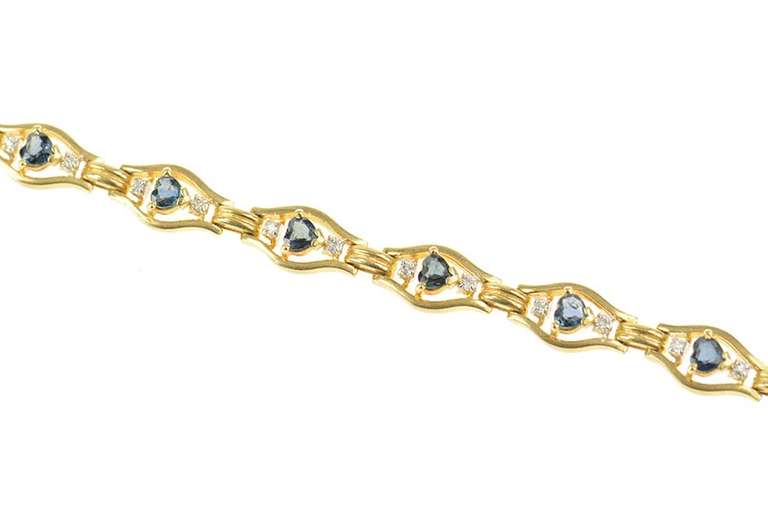 14K Yellow Gold Heart Natural Sapphire Diamond Accent Bracelet