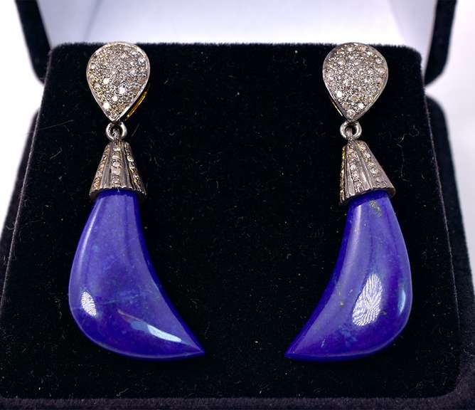 Brilliant 26.58CTW Natural Lapis & 0.49CTW Diamond Earrings in Gold Plated Sterling Silver