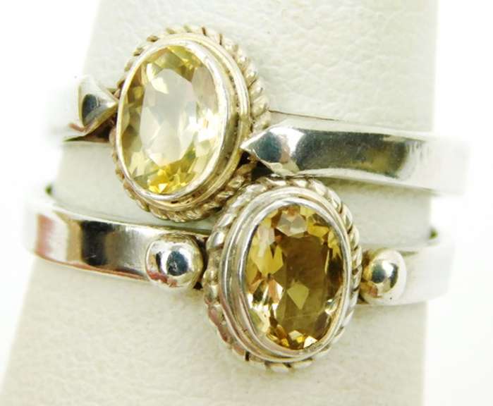 2 Sterling Silver Citrine Rings, 6.5