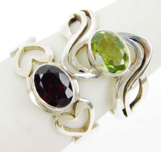 Peridot & Garnet Sterling Silver Rings, Size 5.5
