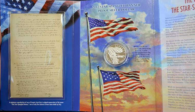 2012 Star Spangled Banner Commemorative Silver Dollar In Folder.