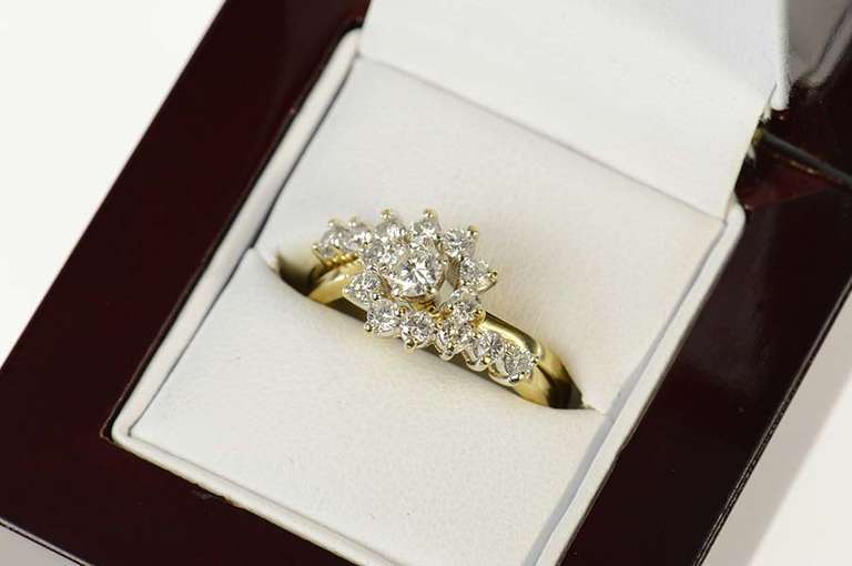 14K Yellow Gold 0.77 Ctw Diamond Swirl Engagement Bridal Set Ring