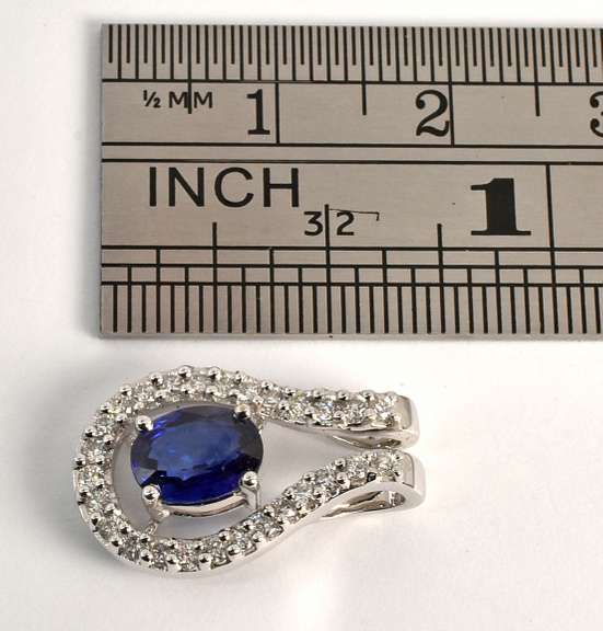 Lovely Sapphire & Diamond Pendant in 18K WG
