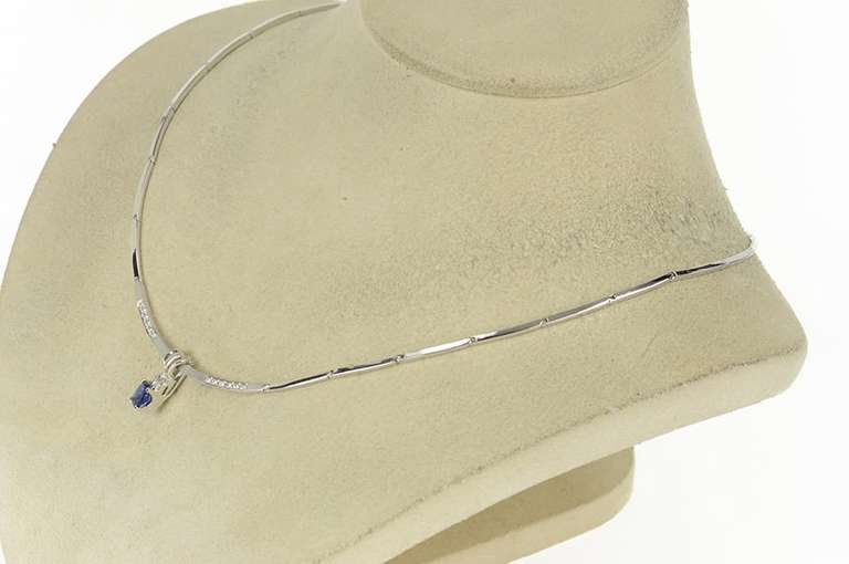 18K White Gold 1.00 Ctw Oval Sapphire Diamond Bar Link Necklace