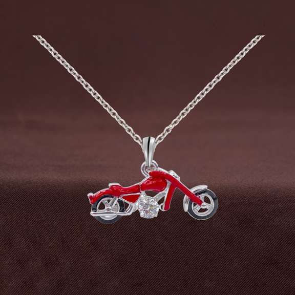 ENAMEL RED BIKE SILVER PENDANT