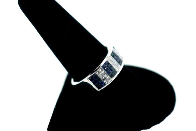 18K WHITE GOLD DIAMOND AND SAPHIRE BAND