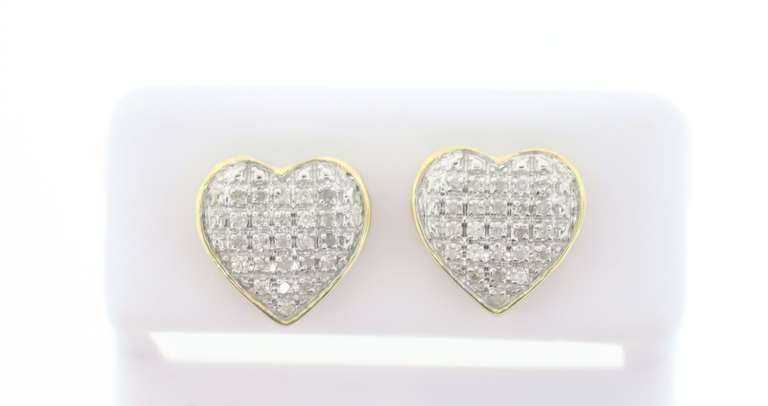 Lovely Heart Shaped Diamond Encrusted 10k Yellow Gold Earrings