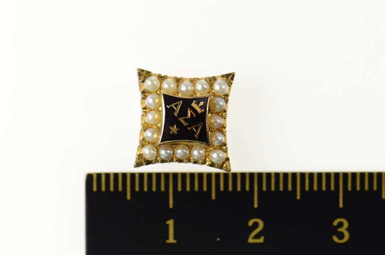 10K Yellow Gold Alpha Sigma Alpha Seed Pearl Enamel Lapel Pin/Brooch