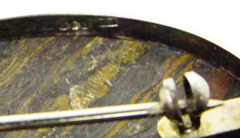 Vintage Sterling Silver Agate Brooch