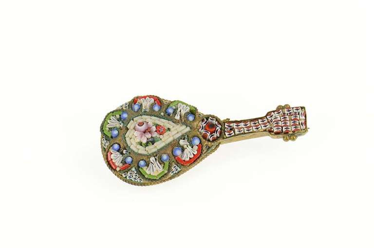 Gold Filled Murano Glass Micro Mosaic Lute Mandolin Charm/Pendant
