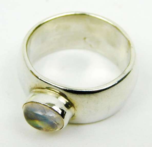 Wide Sterling Silver Moonstone Band, Size 5