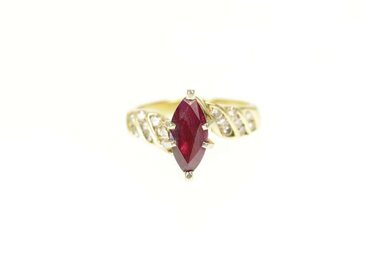 14K Yellow Gold 1.20 Ctw Marquise Ruby Diamond Engagement Ring
