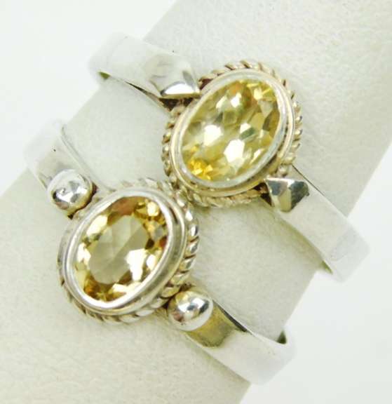 2 Sterling Silver Citrine Rings, 6.5