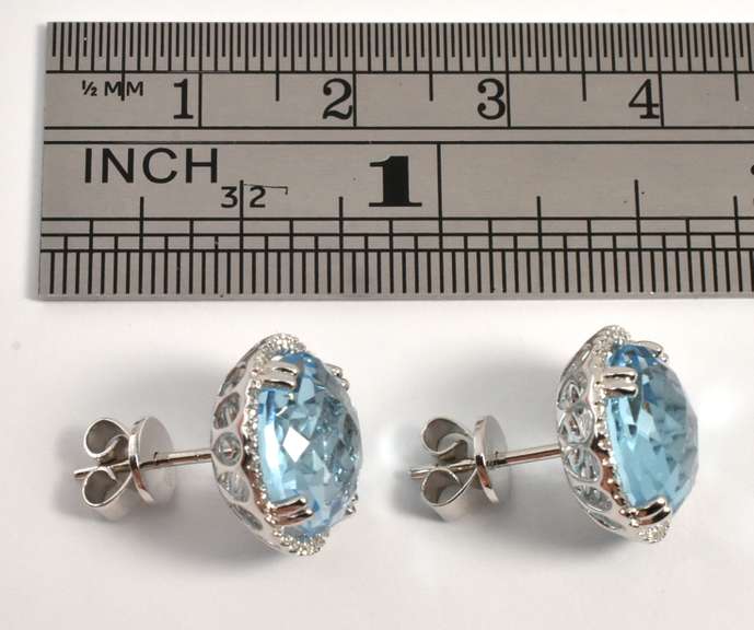 Nice Bleu Topaz & Diamond Earrings in 14K WG