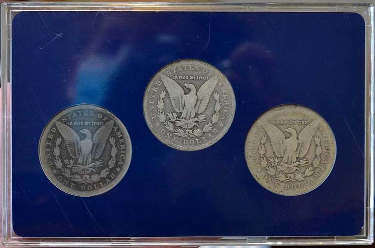 Morgan Silver Dollar Decade Set 3 Coins Total, Circulated.