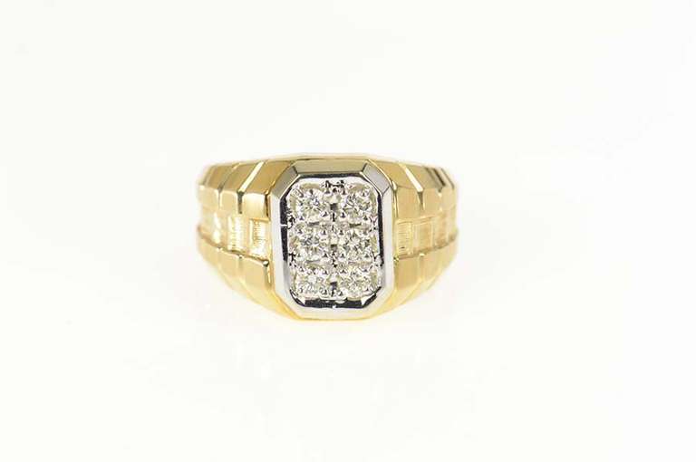 14K Yellow Gold 0.50 Ctw Diamond Squared Statement Ring