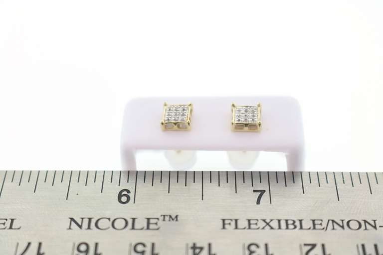 Square 10k Yellow Gold Earrings with Diamond Studs