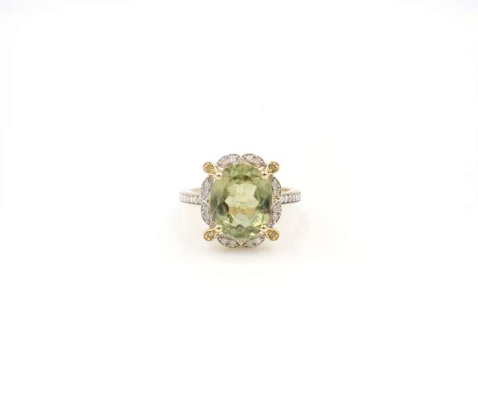 Stunning Lemon Quartz & Diamond Ring in 14K