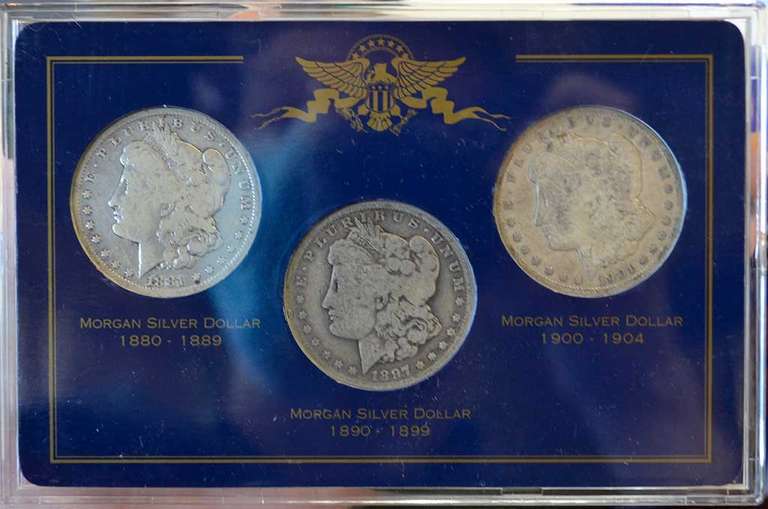 Morgan Silver Dollar Decade Set 3 Coins Total, Circulated.