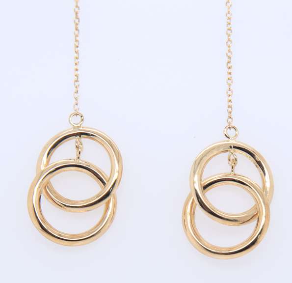 Simple Yellow Gold Double Circle Threaders Earrings