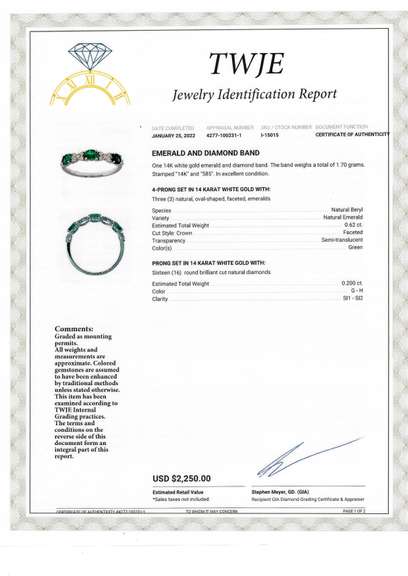Wonderful White Gold Emerald and Diamond Band