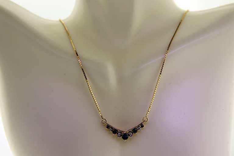 Italian Sterling Silver Blue Sapphire V Necklace