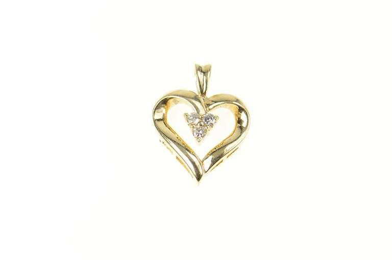 10K Yellow Gold Diamond Classic Heart Love Symbol Pendant