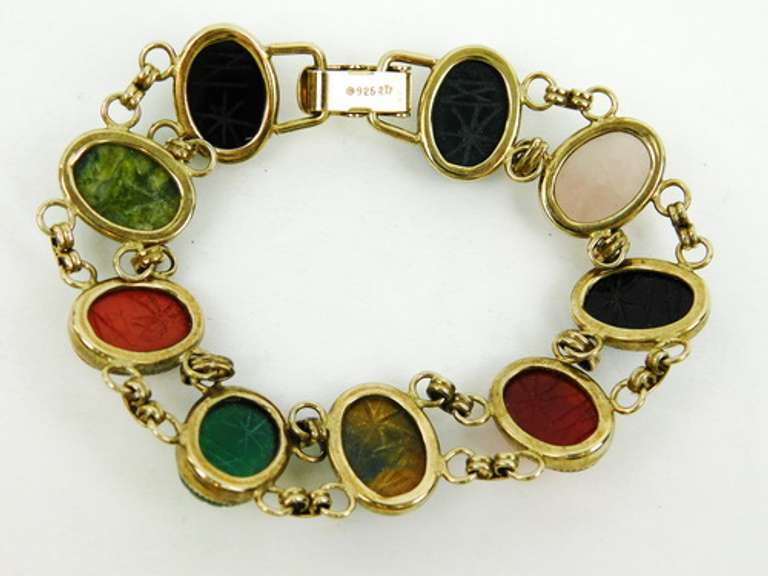Wonderful Vintage Sterling Vermeil Scarab Gemstone Bracelet