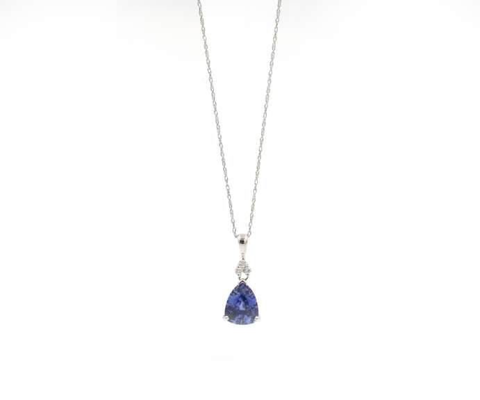 Set of Trillion Tanzanite Earrings and Necklace with Diamonds in 10K