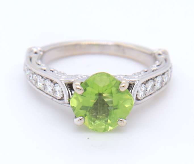 Fantastic White Gold 1.60ct Peridot in Moissanite Semi Mount Ring