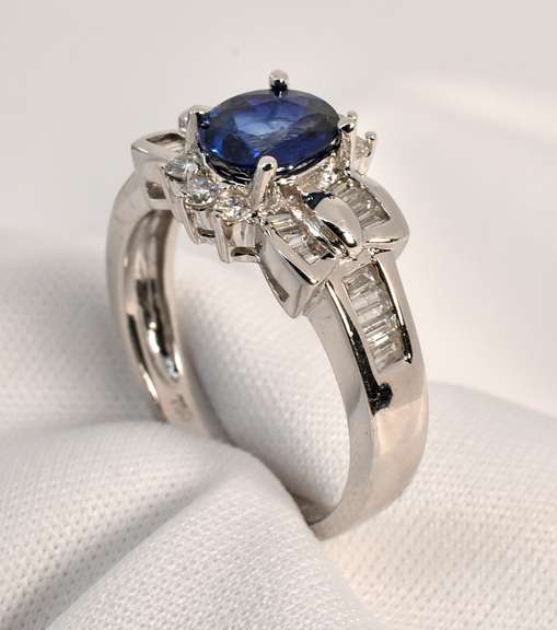 Stately Sapphire & Diamond Ring in 18K WG
