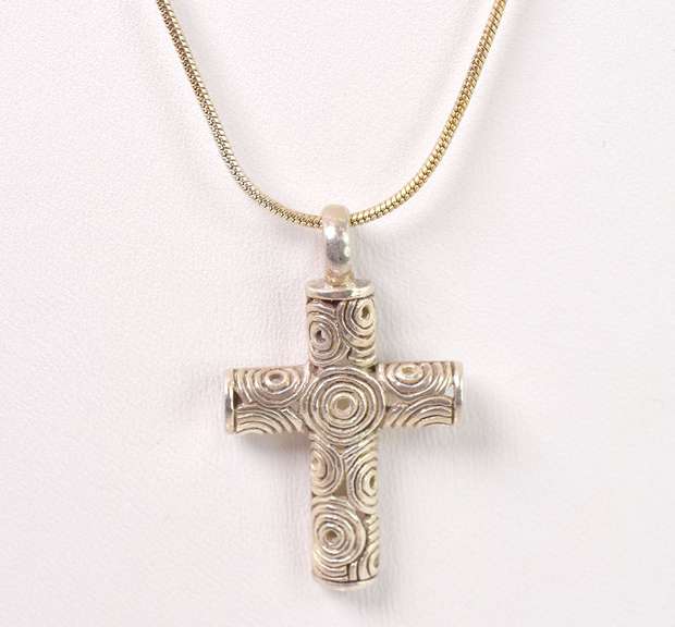 Ornate Cross Pendant Necklace in Sterling Silver