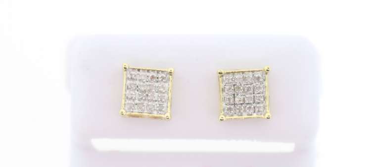 Square 10k Yellow Gold Earrings with Diamond Studs