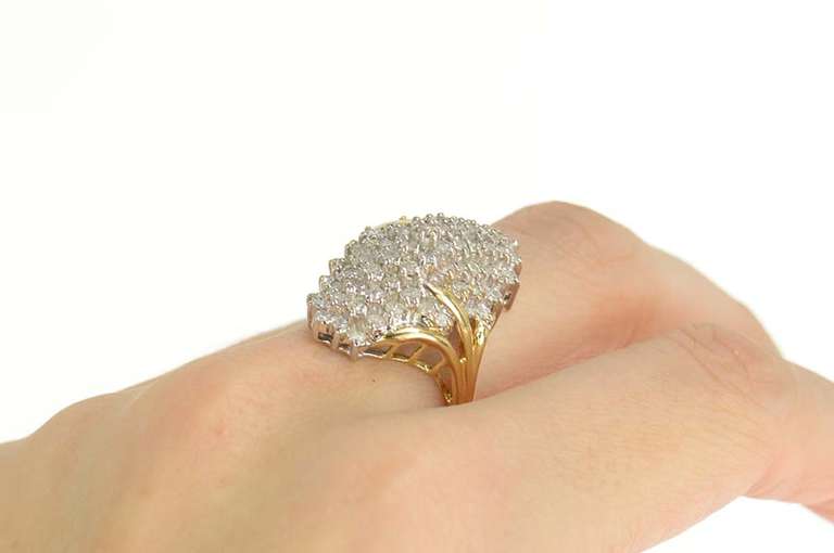 14K Yellow Gold 1.46 Ctw Diamond Cluster Statement Ring
