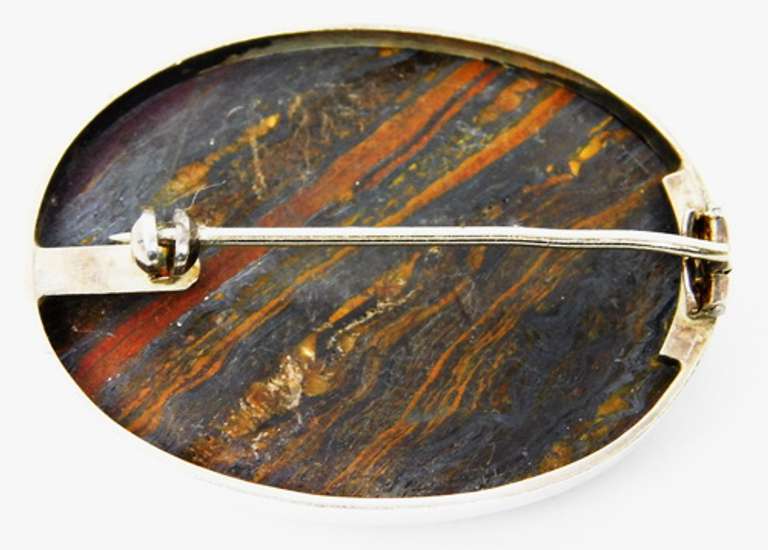Vintage Sterling Silver Agate Brooch