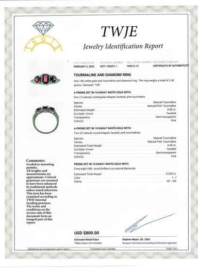 Incredible White Gold Tourmaline and Diamond Ring