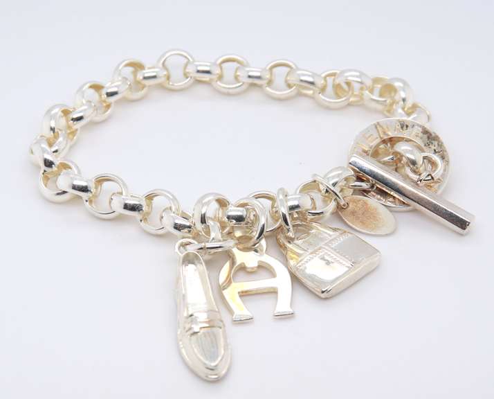 Sterling Silver Rolo Link Charm Bracelet