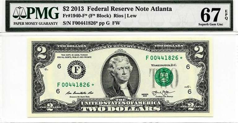 Superb Gem Crisp $2 2013 Star Note FRB Atlanta PMG 67 EPQ-Series Key!