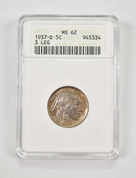 MS62 1937-D Indian Head Buffalo Nickel - 3 Leg - Graded ANACS