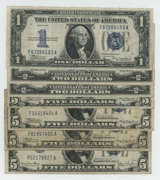 Nice 1934 $1, 2 1928 $2, & 4 1934 $5 Notes